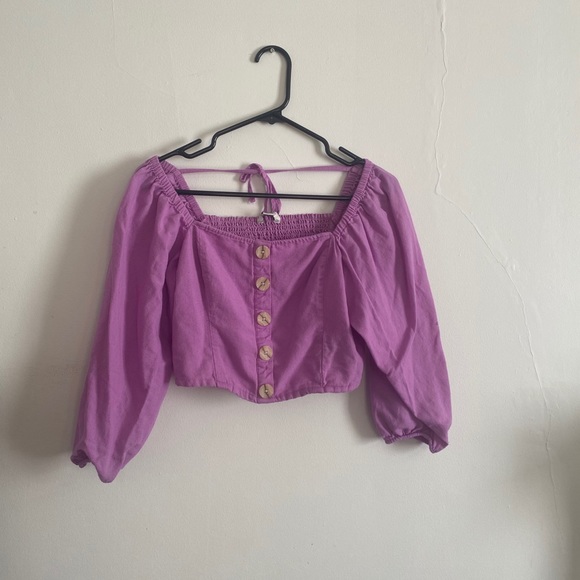 Lilac Puff Sleeve Crop Top - Picture 4 of 4